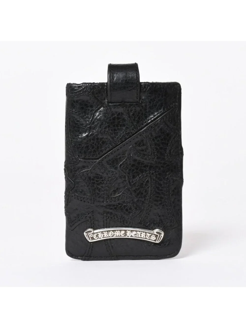 Chrome Hearts Cemetery Cross Patch Card Case Black Silver Scroll Label Logo 925